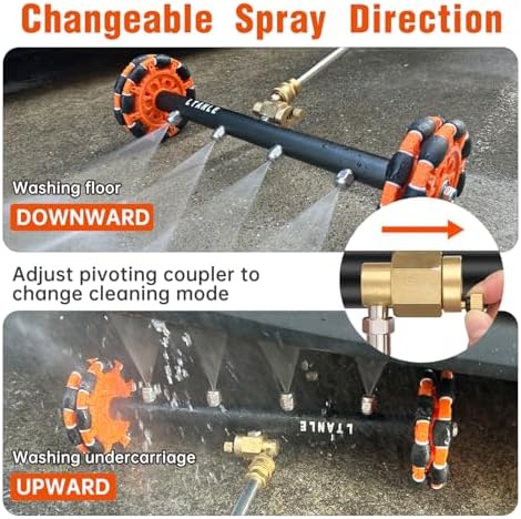 2-in-1 Can Move Horizontally Pressure Washer Undercarriage Cleaner Water Broom, 15" Surface Cleaner Power Washer Attachment with 4 Nozzles 3 Extension Rods andSpare Wheel，4000 PSI (15inch)