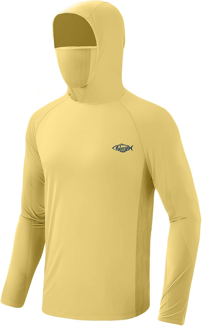 Palmyth Men's Fishing Hoodie UPF 50+ Long Sleeve with Face Mask Neck Gaiter | Zipper Pocket, Thumb Loops, Quick-Dry, Side Mesh Panels, Lens Cleaning Cloth