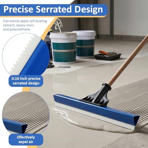 2 Pack 16 Inch Epoxy Floor Squeegee, Notched Squeegee for Self Leveling Cement Urethane Epoxy Floor Tool for Professional Project Home Work (Blue, 2)