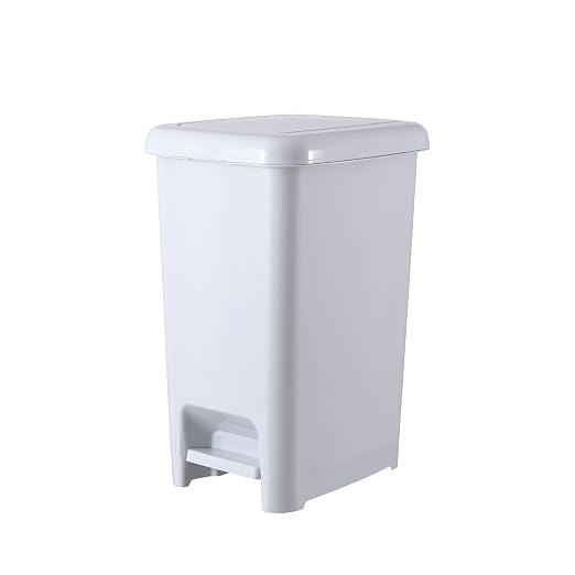 Superio Slim Step On Pedal Plastic Trash Can, Waste Bin for Under Desk, Office, Bedroom, Bathroom, Kitchen (6.5 gal) (White Smoke)