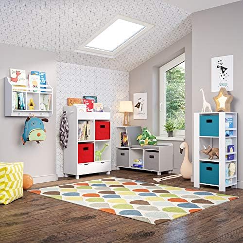 RiverRidge Folding Storage Bins - 2-pack of 10in Tall Gray Cubes | Fabric Bins, Set of 2 Storage Cubes, Cut-out Handles, Playroom Closet Organizer, Collapsible Cubby with Bottom Board Insert