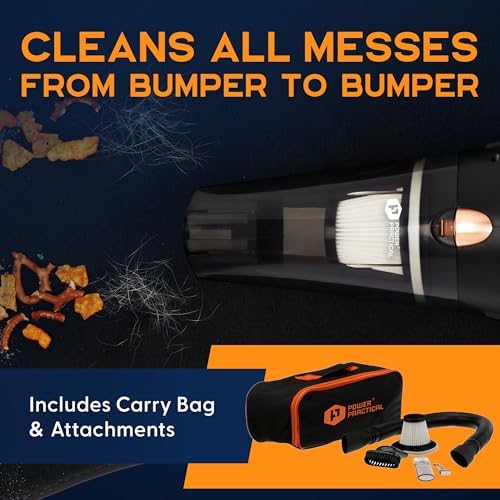 ThisWorx Handheld Car Vacuum, Portable Car Vacuum Cleaner with 16Ft Cord | 12V High Power, Lightweight Design for Car Interior, RV, Boats & Travel, Includes 3 Attachments & Storage Bag