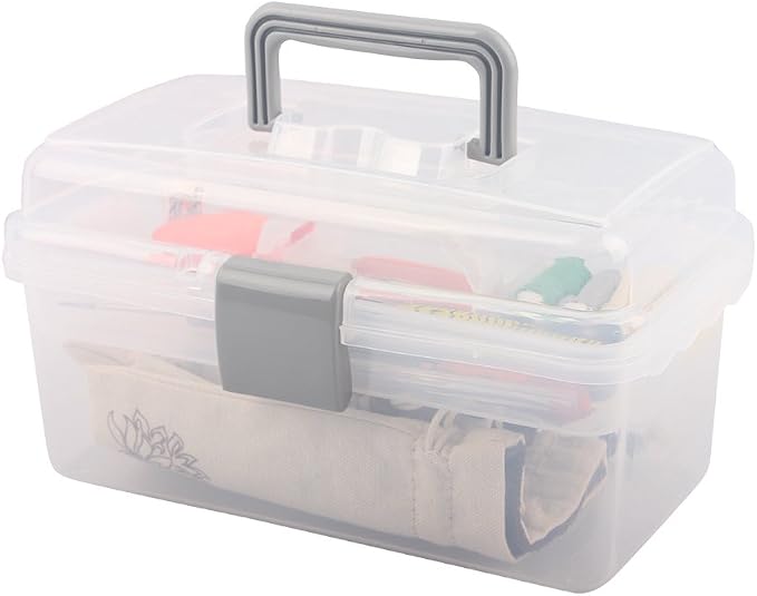 Multipurpose Plastic Storage Container Box with Handle and Latch Lock, Clear Gray