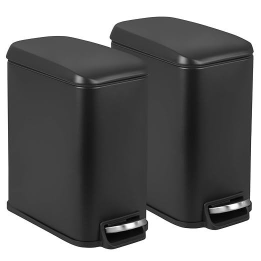 1.3 Gallon Small Kitchen Trash Can, Stainless Steel, Removable Plastic Inner Bucket, Foot Pedal, for Bathroom,(2 Set)