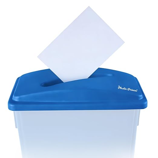 PLASTIC PRINCE Paper Recycling Lid, 23 Gallon Commercial Slim Jim Recycling Trash Can Lid with Hole, Plastic Blue Waste Garbage Can Lid with Paper Slot
