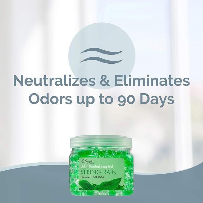 Clear Air Odor Eliminator Gel - 12 oz, Pack of 2 - Air Freshener Made with Essential Oils - Eliminates Odors in Bathrooms, Cars, Boats, RVs & Pet Areas - Spring Rain Scent