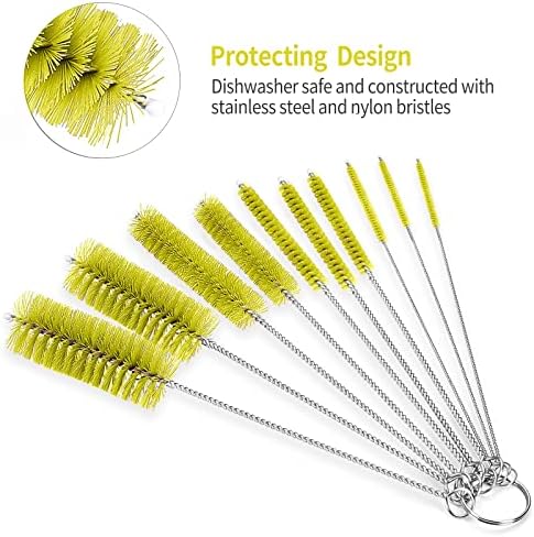 CiaraQ Bottle Cleaning Brushes, 8 Inch Nylon Tube Brush Set, Cleaner for Narrow Neck Bottles Cups with Hook, Set of 10pcs. (Pack of 2)