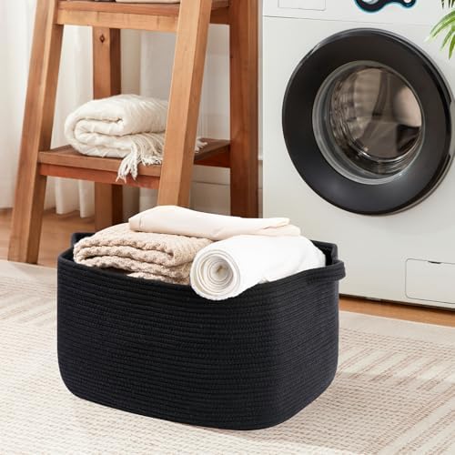 OIASKET Large Blanket Basket, Black Blanket Storage Living Room, Rectangle Woven Baskets for Storage Toys, Towels, Dirty Clothes Organizer Bins (Black)
