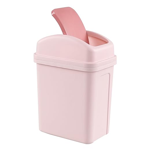 Small Trash Can, 1.8 Gallons Bathroom Garbage Can, Pink | Wastebasket with Lid Swing-Top, Compact Slim Design, Plastic Garbage Bin for Dorm, Office, Bedroom, Kitchen, Living Room