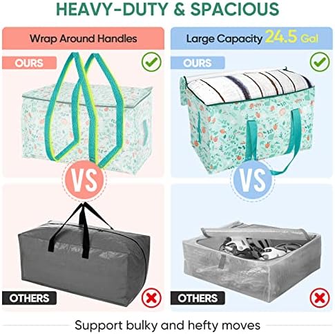 BALEINE 6-Pack Oversized Moving Bags with Reinforced Handles, Heavy-Duty Storage Tote for Clothes, Moving Supplies (Spring Stroll, 6-Pack)
