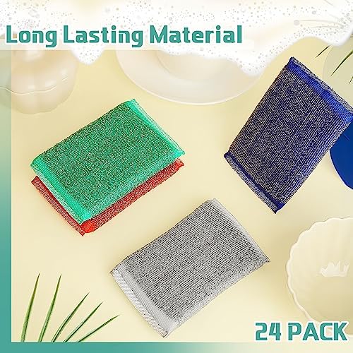 Thyle 8 Pack Steel Wool Scrubber Kitchen Sponges, Heavy Duty Non Scratch Metal Sponges, Reusable Cleaning Scrub Pads for Dishes, Pots, Pans, Sink and Tough Hard Stains (Multicolored)