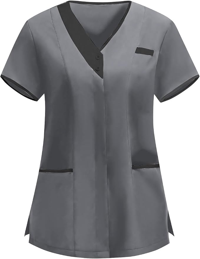 Medical Scrub Tops for Women Womens Short Sleeve Nursing Housekeeping Uniform Stretchy Workwear Cleaning Shirts