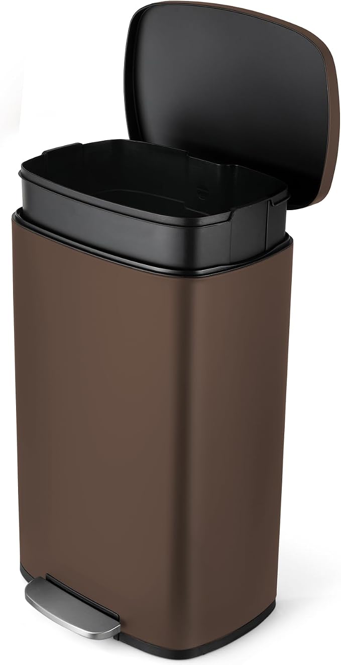 8 Gal Kitchen Trash Can, 30L Recycling or Garbage Bin, with Step-On Pedal | Brushed Stainless Steel Waste Basket, Soft&Quiet Close Dustbin, Removable Inner Bucket, for Home, Office, Living Room