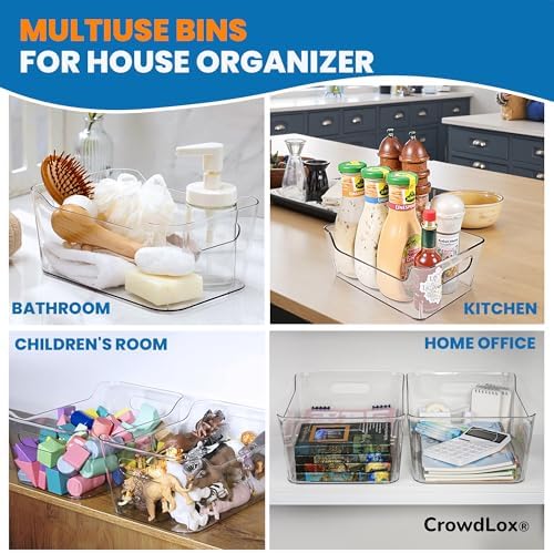 6 Pack Clear Plastic Storage Bins with Lids & Labels, Stackable Organizer Containers with Built-In Handles, BPA-Free Pantry Organization Bins for Kitchen