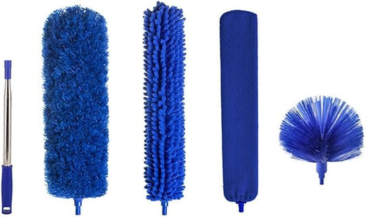 Extendable Ceiling Fan Duster, 100 Inch Washable Pole with Flexible Heads for High Corners and Furniture, 5 Piece Home Cleaning Set