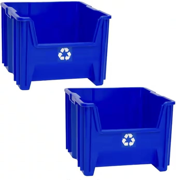 Stackable Blue Open-Front Recycling Bin Box Containers (2-pack) WM93033