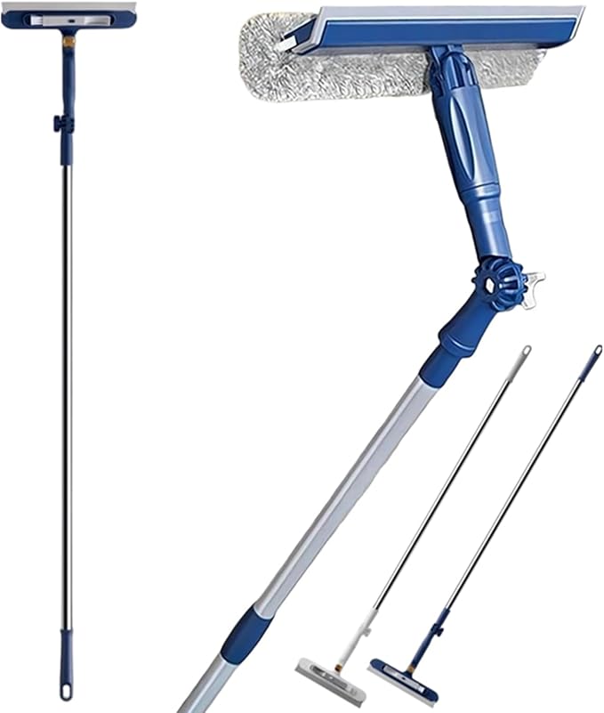 47in Window Squeegee with Extension Pole, 4-in-1 Telescopic Window Cleaner Tool with 2-Stage Telescoping Pole,Professional Window Washing Equipment with Bendable Head