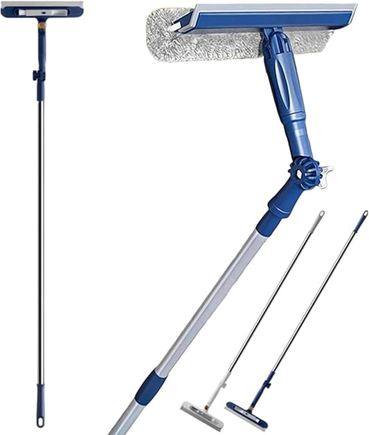 47in Window Squeegee with Extension Pole, 4-in-1 Telescopic Window Cleaner Tool with 2-Stage Telescoping Pole,Professional Window Washing Equipment with Bendable Head
