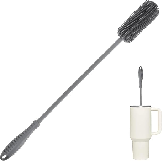 15.7" Silicone Bottle Brush, ddLUCK Water Bottle Cleaner Brush for Stanley, Hydroflasks, Glass, Thermos Sports Bottle, Vase and Glassware, Bottle Brush Cleaner for Small Narrow Neck Containers (Gray) | Water Bottle Cleaner for Baby Bottles, Hydro Flask...
