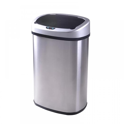 FDW | 13 Gallon Stainless Steel Trash Can with Lid | Steel | Automatic Touchless Lid with Motion Sensor | Kitchen Garbage Can with Waterproof Design | for Home, Office, Bathroom