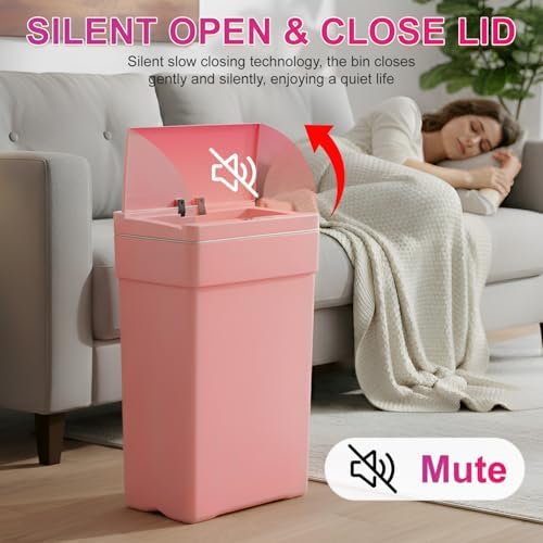 PayLessHere | 13 Gallon Plastic Trash Can with Lid | Pink | Automatic Touchless Garbage Can | Waterproof & Easy to Clean | For Kitchen, Bathroom, Home or Office | Pack of 3
