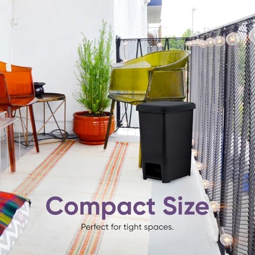 Superio Slim Trash Can with Foot Pedal – 6.5 Gallon Step-On Trash Can with Lid, Medium Plastic Garbage Can, Trashcan for Bathroom, Kitchen, Office, Bedroom, Dorm, Patio – Black, 2