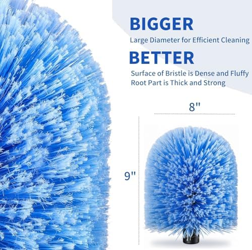 Screw on Webster Cobweb Duster Head for Pole,Spider Web Remover Brush, Cobweb Duster Head Attachment,Fits Standard 3/4 inch Threaded Poles(Big, Blue)