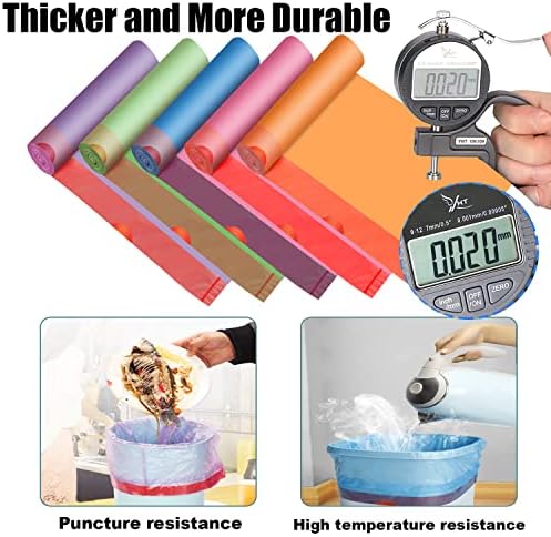 Small Trash Bags 2.6-6 Gallon Thicken Drawstring Trash Bags 4 Gallon Extra Strong Small Garbage Bags Unscented Wastebasket Liners Bags for Kitchen,Bathroom,Office,Home Trash Can 5 Color(80Counts)