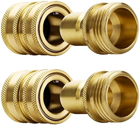 YAMATIC Brass Garden Hose Quick Connect Fittings, 3/4" Thread (2 PACK) | Heavy Duty Solid Brass Fittings, Durability and Leakproof for Garden, Yard, Lawn, Instant Connection