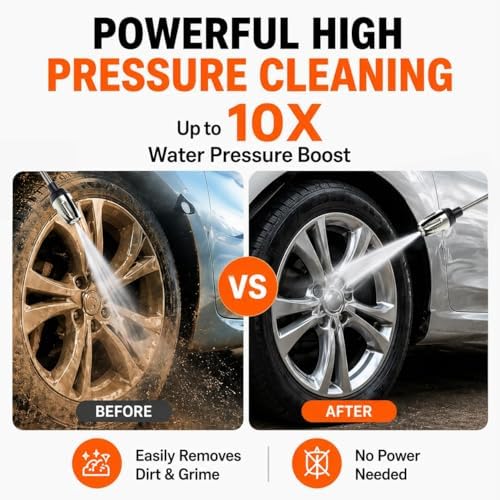 High Pressure Garden Hose Nozzle, Handheld Power Washer Spray Gun with 360° Rotating Nozzle, 3 Spray Modes & Foam Sprayer for Cars, Patios, Driveways and Outdoor Cleaning-Tool-Free Installation(1 Set)