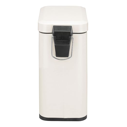 mDesign Small Modern 1.3 Gallon Rectangle Metal Lidded Step Trash Can, Compact Garbage Bin with Removable Liner Bucket and Handle for Bathroom, Kitchen, Craft Room, Office, Garage - Cream/Beige