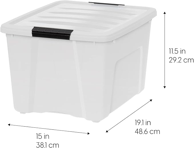 IRIS USA 6-Pack 40 Quart Storage Bins with Lids, Pearl | Conceals contents for a clean look. Perfect for moving, blankets, clothing, and garage storage. Nestable design saves space