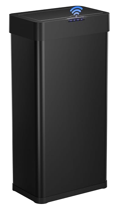 Arlopu Automatic Trash Can, Sensor Motion Stainless Steel Garbage Bin | Touchless Smart Waste Bin, W/Stay-Open, Soft Close Lid, Display Light for Kithchen, Living Room, Office (Black, 21.1gal)