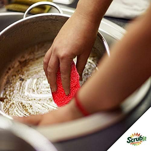 36 Round Nylon Dish Scrubber Scouring Pads By Scrub-It -3 Packs of 6 Scour Pads - Assorted Colors - Tough and Durable - Non-Scratch for Non-Stick Cookware - (36)