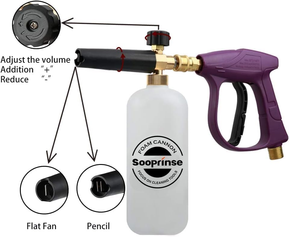 Sooprinse Foam Cannon Snow Foam Lance Nozzle Pressure Washer Jet Wash，Foam cannon lance kit with Pressure Washer Spray Gun,30 Degree Gutter Cleaner Wand with Nozzle Tip Attachment