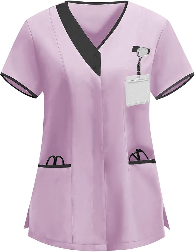 2026 Housekeeping Uniform Cleaning Uniforms - Button V Neck Top & Pants with Multi Pockets - Scrubs for Women