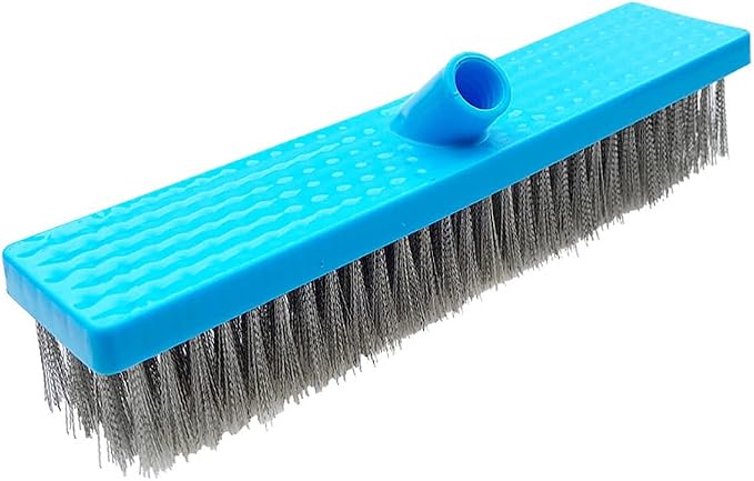 Stainless Steel Deck Brushe Heavy Duty Bristle Broom Floor Scrubber for Cleaning Moss, Garage, Patio, Garden, Outdoor(L)