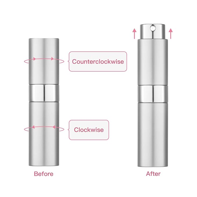 Tekson Travel Perfume Atomizer Refillable, 8ml Spray Bottle, Brown&Sliver | Mini size cologne sprayer, empty fragrance container, fine mist, twist up, leak-proof, portable, for men & women, TSA