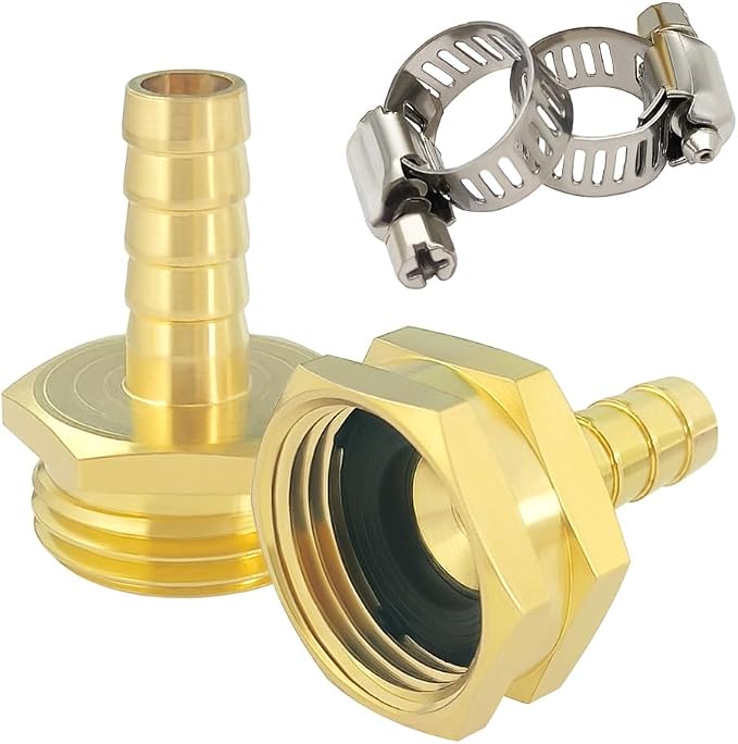 Hooshing 1/4" Garden Hose Repair Kit Male and Female Hose Mender End Repair | Heavy Duty Brass Hose Connector, with Stainless Clamps
