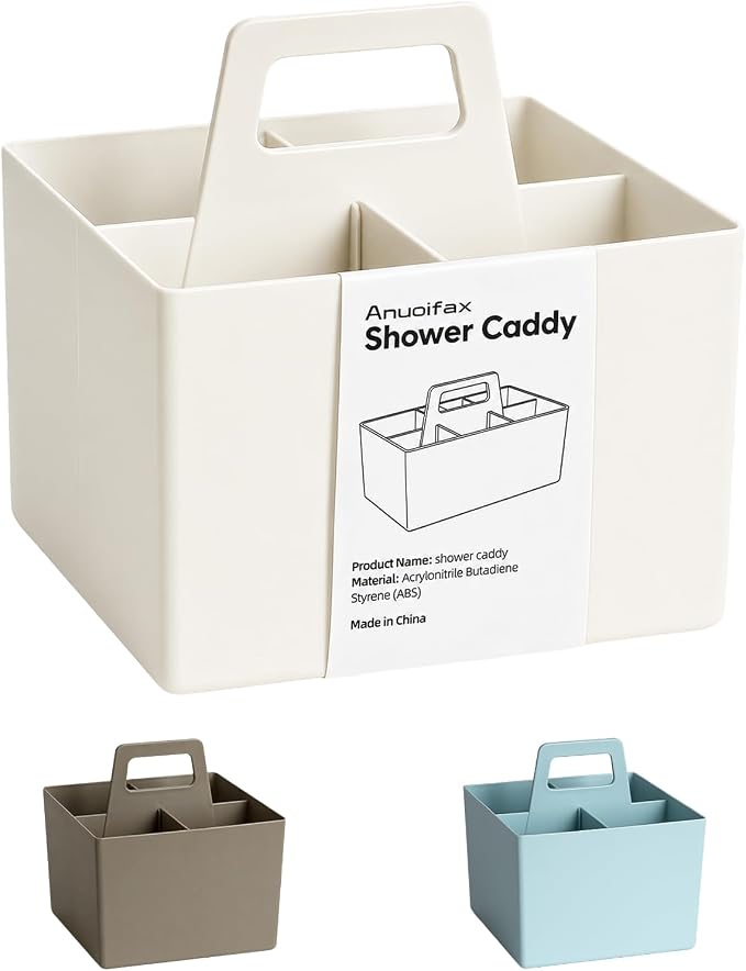 Anyoifax Portable Shower Caddy with Removable Compartment, Small White | Plastic Shower Basket Bathroom Caddy Organizer with Handle, College Dorm Storage, Baby Bath Essential, Cleaning Supply Caddy