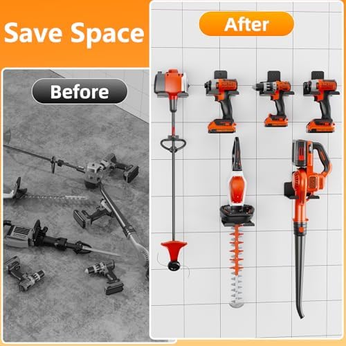 Wall-Mounted Weed Wacker Hanger, Garage Tool Organizer, 2 Pack black | Heavy-Duty Metal Hanger Rack for Drywall Brick Wood, Holds String Trimmers Edgers Pole Saws and Long Handle Garden Tools
