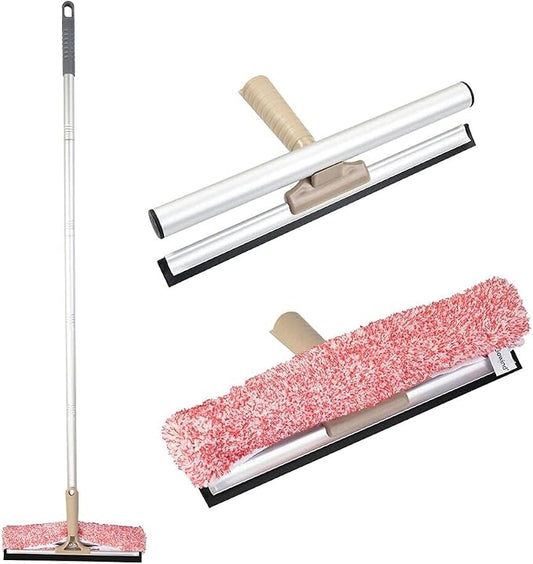 Multi-Purpose 12 inch Window Squeegee Combo with 49.4inch Extension Pole | Highly Absorbent Microfiber Window Scrubber for Window Cleaning,Car Cleaning,Adjustable Aluminum Handle
