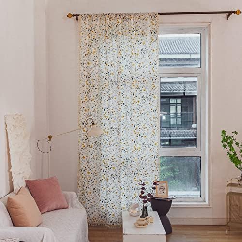 Sutuo Home Boho Curtain Semi-Blackout Vintage Florals Print Cotton Linen Fabric, Handmade Tassels Rod Pocket Bohemian Farmhouse Country Window Drape for Living Bedroom, 59" W x 63" L, 1 Panel
