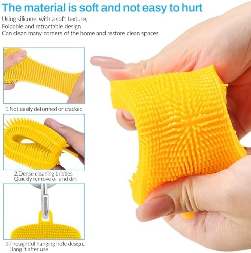 5 Pack Silicone Dish Sponges for Kitchen, Double Sided Silicone Dish Scrubber, Multipurpose Kitchen Scrubber Sponge, Vegetable Brush (Yellow)