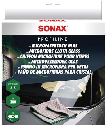 SONAX Glass Cleaning Microfiber Cloths | Lint-Free Waffle Weave Towels for Streak-Free Glass & Mirrors | Ultra-Absorbent, Non-Shedding, High Clarity Finish | 3-Pack | 451541 | 16" x 16"