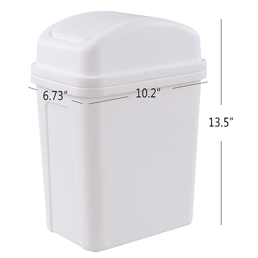 Idotry 1.8 Gallon Small Bathroom Plastic Trash Can with Swing Lid, White | 7 L Swing Top Lid Waste Basket, Space-Saving Slim Shape, Small Garbage Can for Office, Bedroom, Under Sink, Near Desk