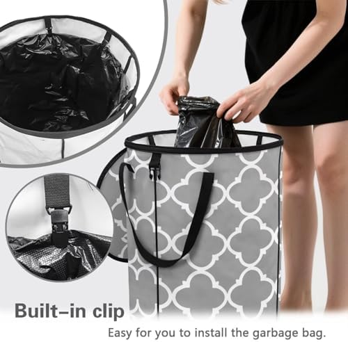 Gray Lattice Collapsible Trash Can Portable Camping Garbage Can for Parties, Yard Waste, or Laundry - Camping Accessories
