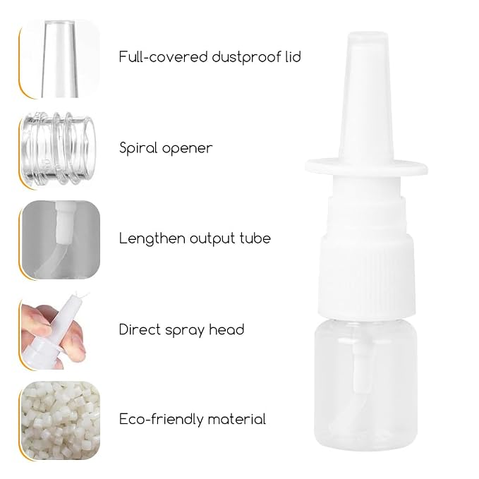 12Pcs Mini Plastic Nasal Spray Bottles - 5Ml Portable Empty Refillable Fine Mist Sprayers Cosmetic Perfume Makeup Water Storage Holder Container (Clear)