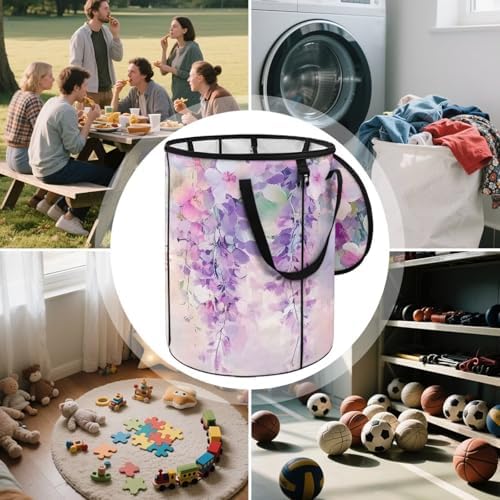 doginthehole Watercolor Florla Hummingbird Collapsible Trash Can Portable Tall Trash Can Oval Recycling Bin 22.83x17.71 Outside Garbage Bin Storage Bag Zipper Lid for Camping RV's Yard Home Decor