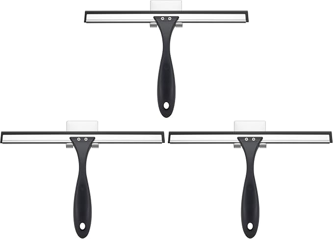AmazerBath Squeegee for Shower Glass Door, Shower Squeegee for Glass Doors - All-Purpose Squeegee with Hook for Shower Doors, Windows, Mirrors, Tiles and Car Glass, 10 Inches (Pack of 3)